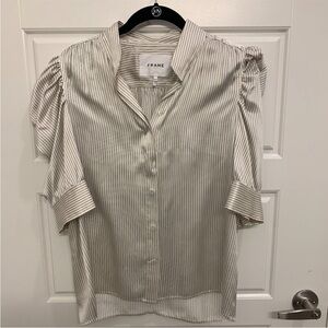 Frame Denim Striped White and Gray Blouse